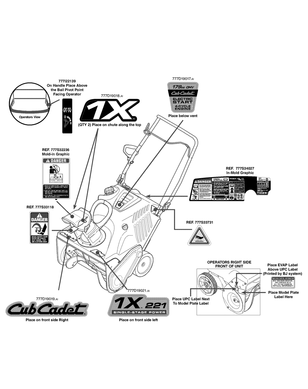 Label Map 221hp Diagram and Parts List for 1X221HP (31AS2S5D710-31AS2S5D756)(2014) Cub Cadet Snow Blower